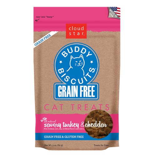 "Cloud Star Grain-Free Buddy Biscuits, Turkey & Cheddar Cat Treats 85g"