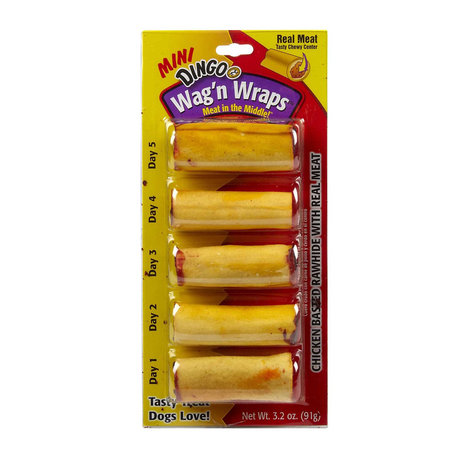 "Dingo Wag N Wraps Meat in the Middle Rawhide Chews, 5-count"