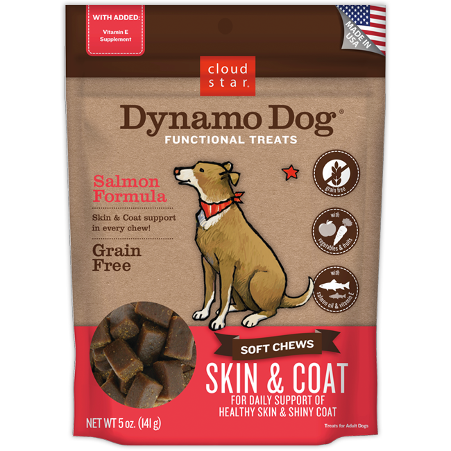 Cloud Star Dynamo Dog Salmon Formula Skin & Coat Soft Chews Dog Treats 5oz