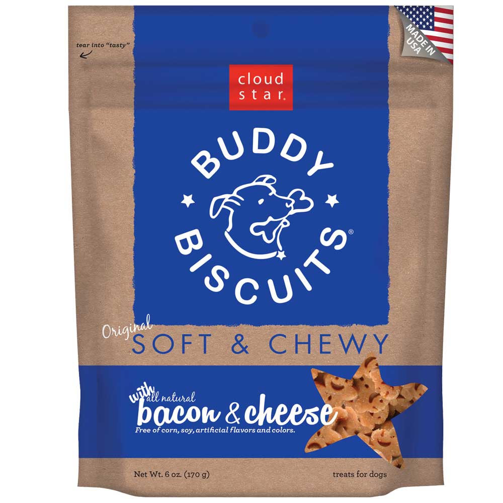 "Cloud Star Soft and Chewy Buddy Biscuits, Bacon & Cheese Dog Treats 170g"