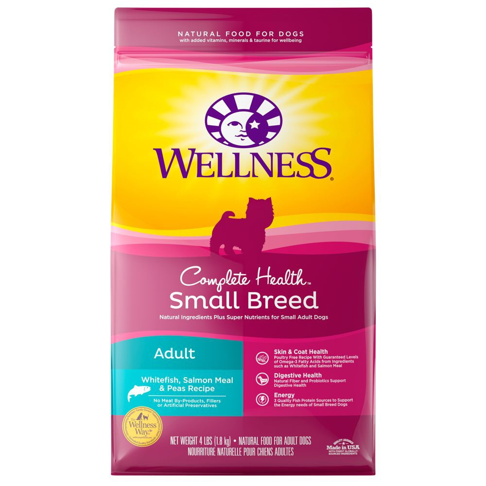 "Wellness Complete Health Small Breed Adult Whitefish, Salmon Meal & Peas Dry Dog Food 4lb"